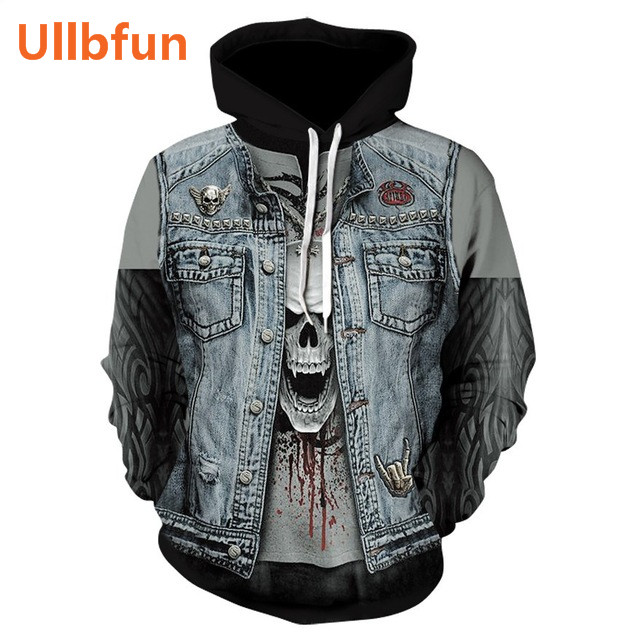 Ullbfun Sweatshirt 3D Skull Printed Pullovers Hoodies (3)